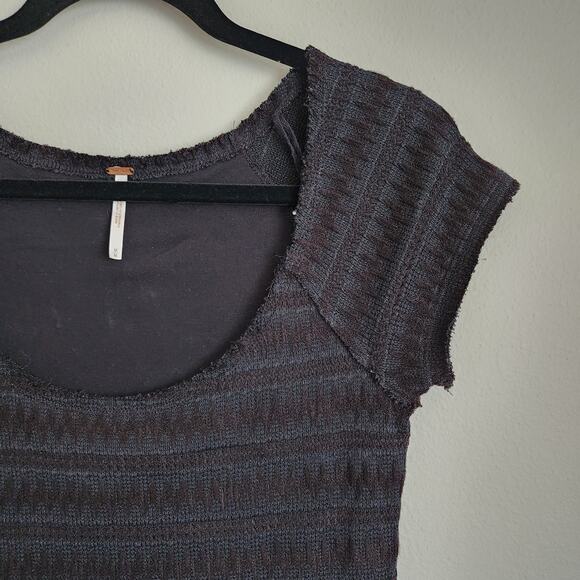 Free People Drop Waist Black Scoopneck Knit Short Sleeve Mini Dress Medium - Picture 9 of 9
